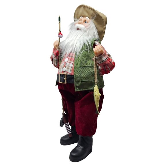 Fisherman Fishing Festive Upright 18" Santa Christmas Table Decoration - Picture 4 of 4